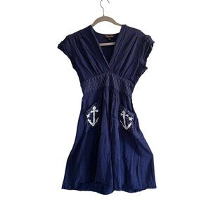 Trashy Diva Navy Nautical Dress With Embroidered Anchor Designed Front Pockets S